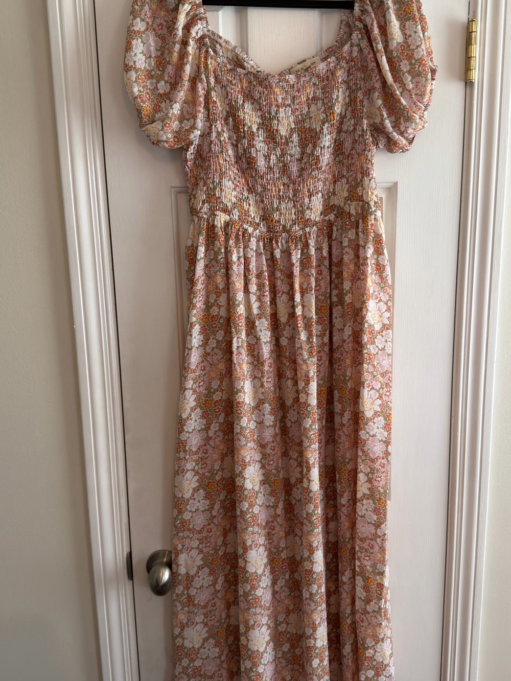 Floral Pink Maxi Dress with Puff Sleeves